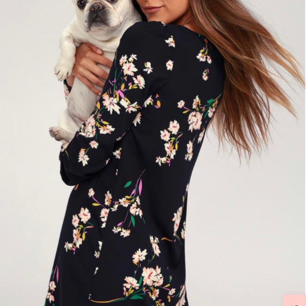 Lulus navy floral print shift dress